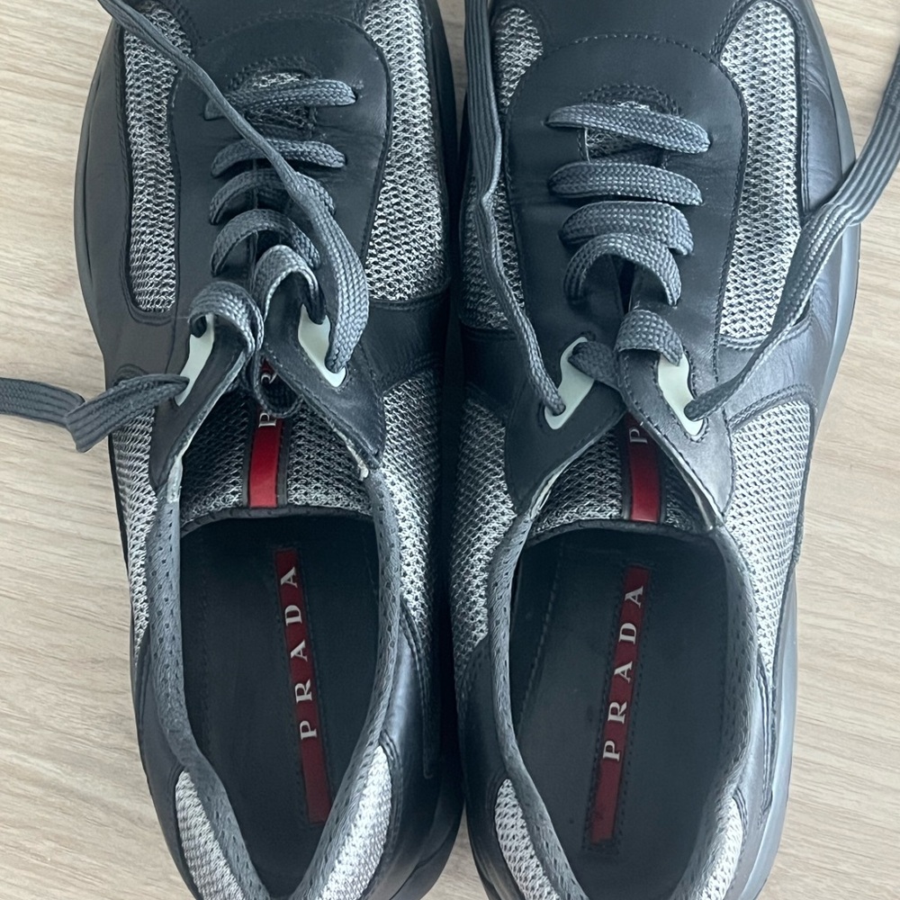 Prada Men's Black and Gray Mesh Sneakers